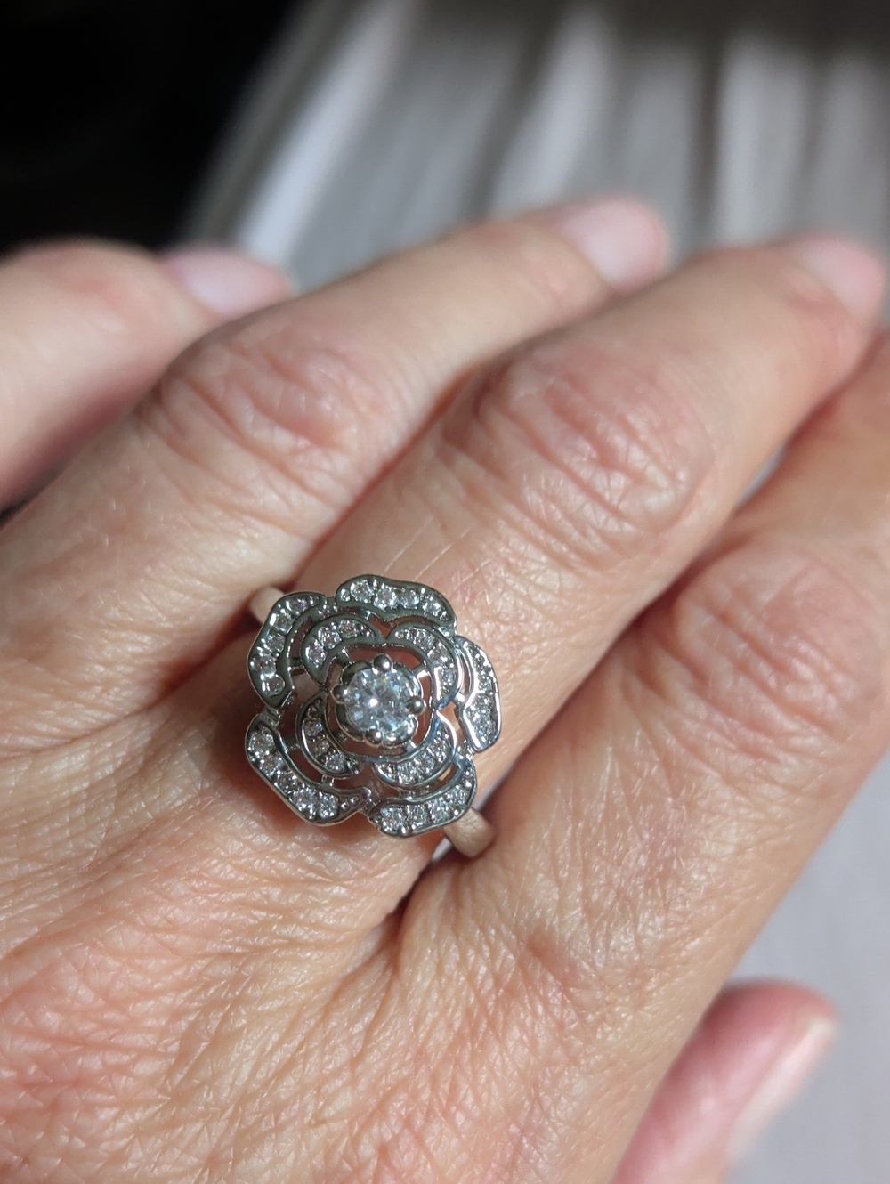 Silver Floral Cluster Ring with Clear Stones - Women Jewelry
